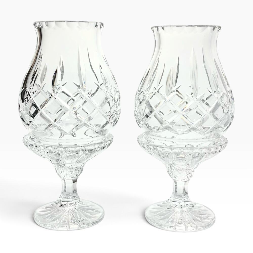 Gorham “King Edward” 2 Crystal Hurricane Fairy Lamp Shades & Candlestick Base 8”